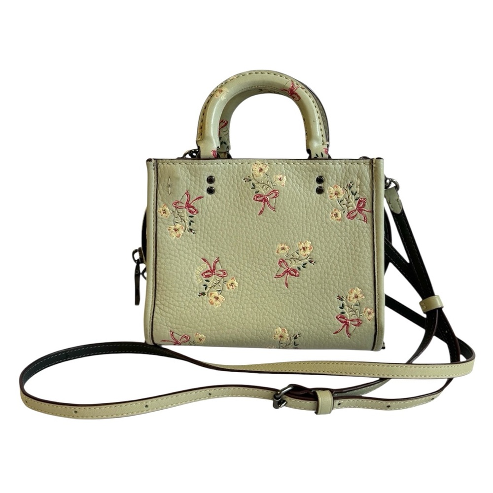 Coach Rogue 17 Bag‎ 1941 With Floral Bow Print Light Green Pink Mini Crossbody